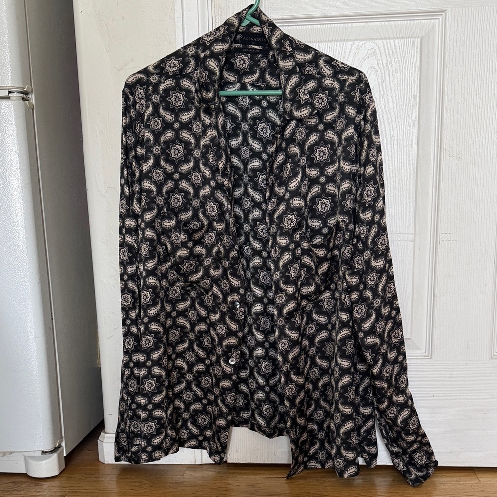 All Saints Black and Cream Patterned Shirt Jacket